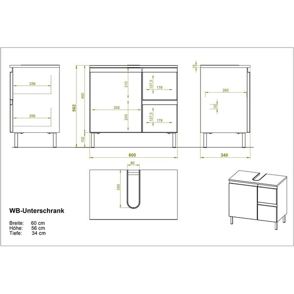 Mobile bianco sotto il lavabo in rovere 60x56 cm Torrance - Germania-image-4