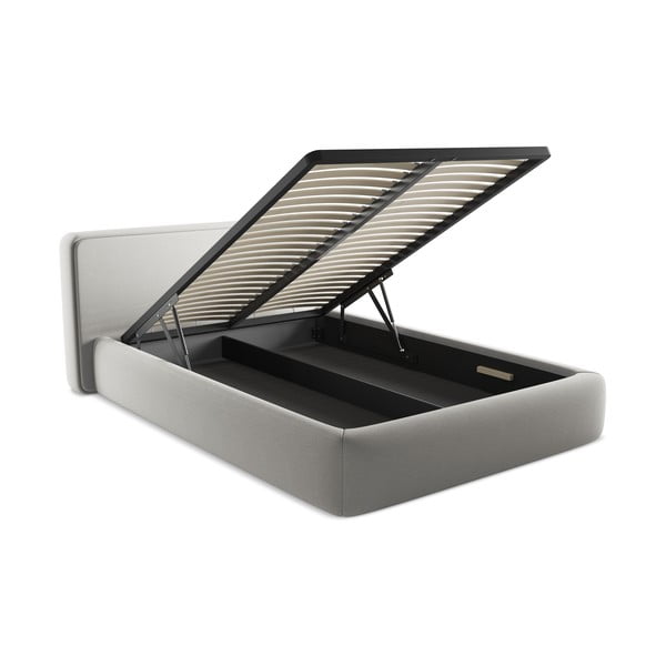 Letto matrimoniale imbottito grigio chiaro con contenitore con griglia 140x200 cm Kiana - Makamii-image-3