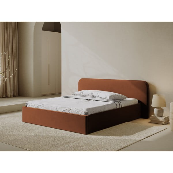 Letto matrimoniale imbottito color terracotta con contenitore e rete inclusi 180x200 cm Elizabeth – Micadoni -image-1