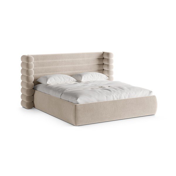 Letto matrimoniale imbottito beige con contenitore con rete inclusa 200x200 cm Mount – Micadoni 