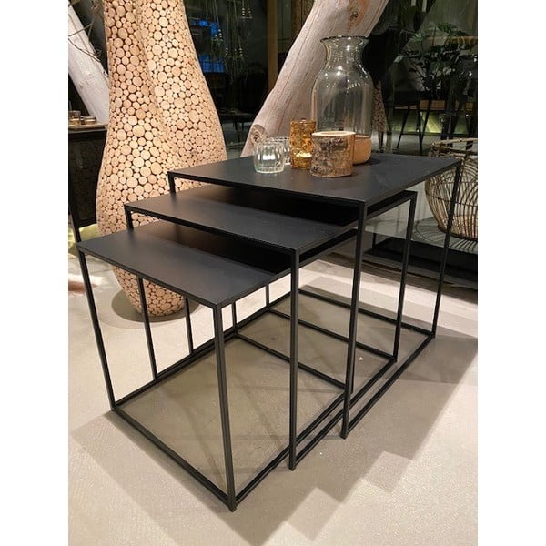 Tavolini in metallo nero in set di 3 pezzi 50x50 cm Pebble - Unique Furniture-image-2