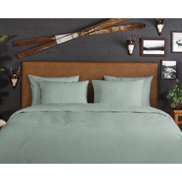 Set copripiumino e federa color salvia in flanella per letto singolo 140x200 cm Uni – Good Morning-image-2