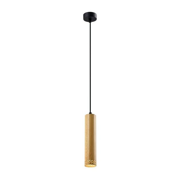 Lampada a sospensione nera con paralume in legno ø 7 cm Tubo - Candellux Lighting