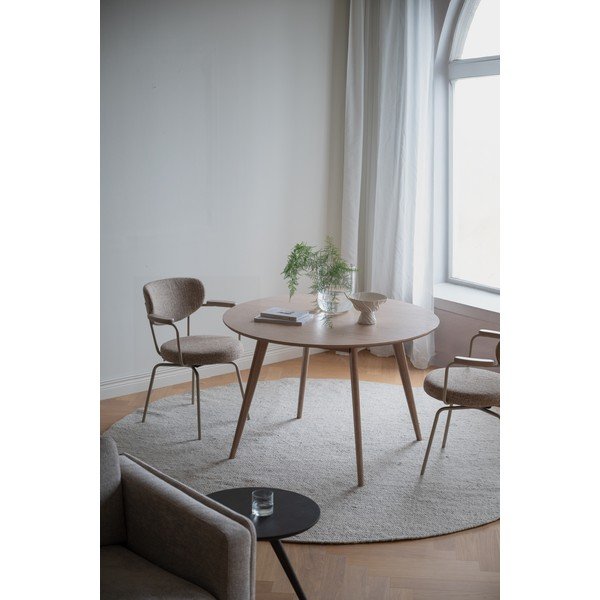 Sedia da pranzo beige/color crema in metallo con braccioli Merrick – Rowico-image-1