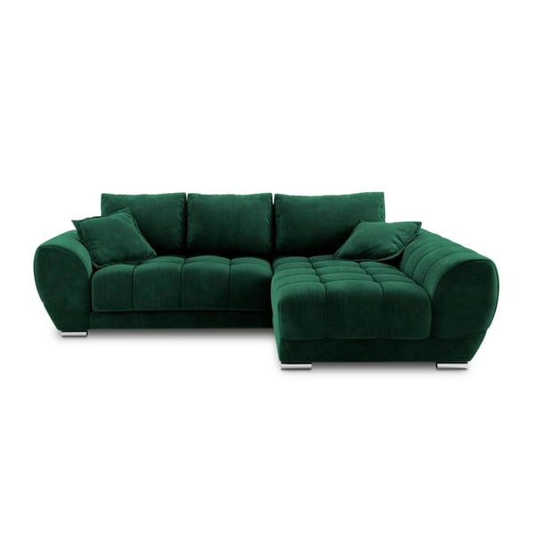 Divano letto angolare verde chiaro con rivestimento in velluto, angolo destro Nuage - Windsor & Co Sofas