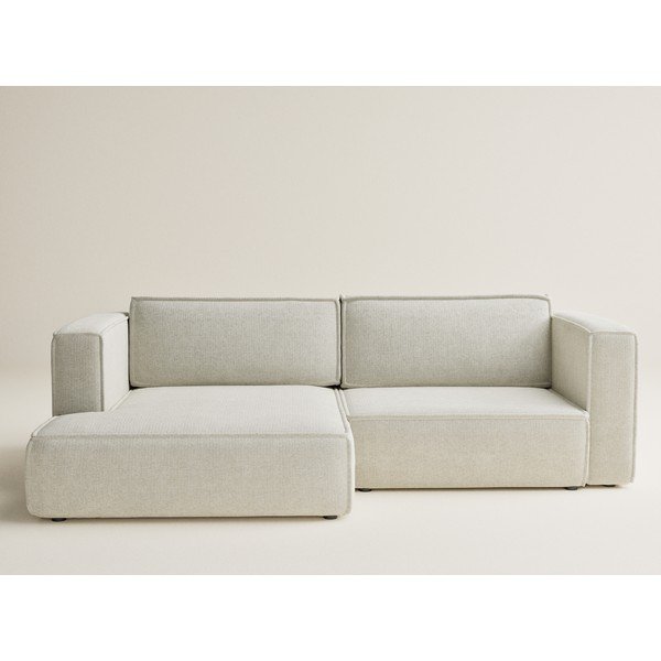 Divano angolare color crema allungabile/con contenitore (con penisola a sinistra/con chaise lounge) con rivestimento in ciniglia Velto – Maison de Rêve-image-2