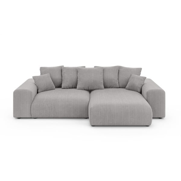 Divano angolare grigio chiaro allungabile/con contenitore (con composizione variabile) con rivestimento in velluto a coste Luma – Ropez