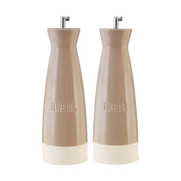 Set di 2 vasi in gres marrone con imbuto per olio e aceto , 528 ml - Premier Housewares
