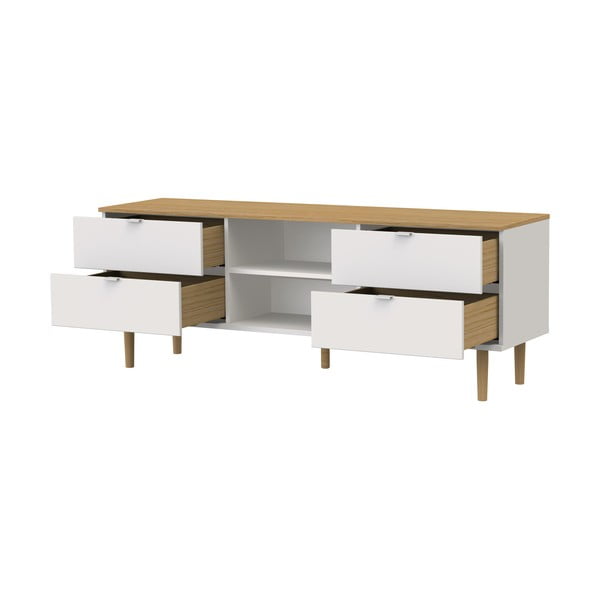 Tavolo TV in rovere decorato in bianco e naturale 162x61 cm Skagen - Tenzo-image-3