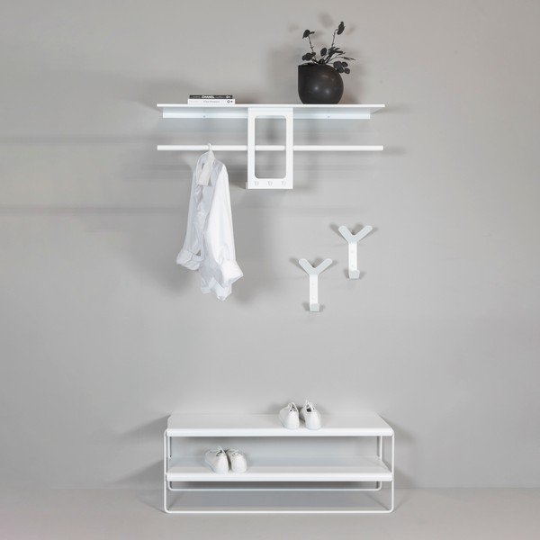 Attaccapanni da parete bianco in acciaio con scaffale 100 cm Luno Small – Spinder Design-image-4