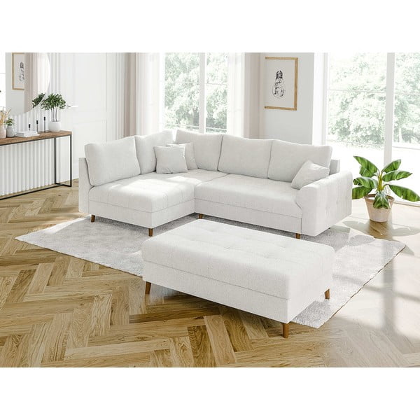 Poggiapiedi bianco con rivestimento in bouclé Ariella – Ropez-image-3