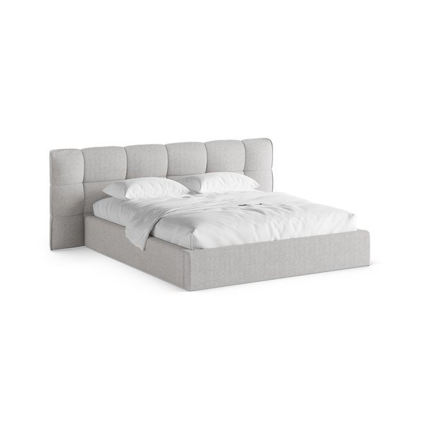 Letto matrimoniale imbottito grigio con contenitore con rete inclusa 180x200 cm Eric – Micadoni 