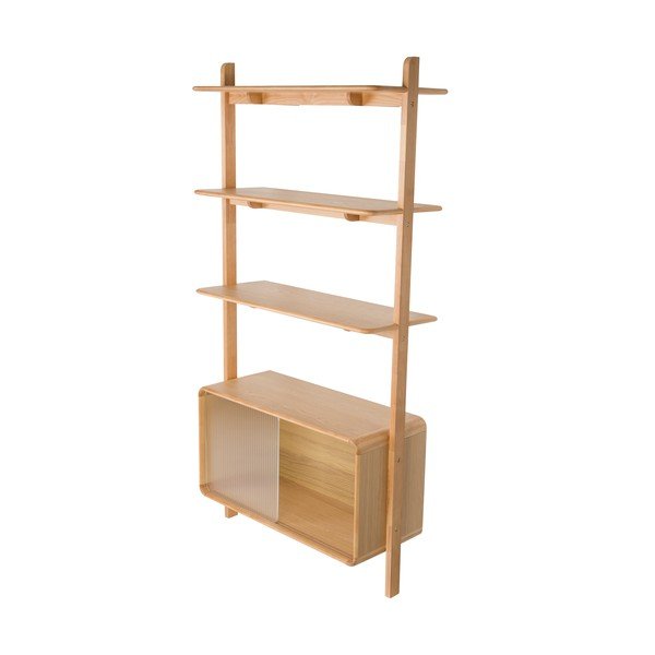 Libreria di colore naturale in frassino massiccio con porte scorrevoli 90x180x35 cm Rise – Zuiver-image-2