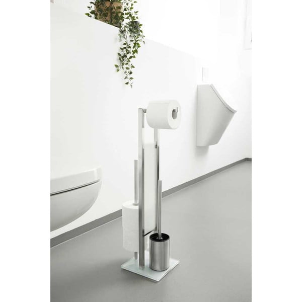 Porta carta igienica con spazzola in acciaio inox in argento opaco Rivalta - Wenko-image-2