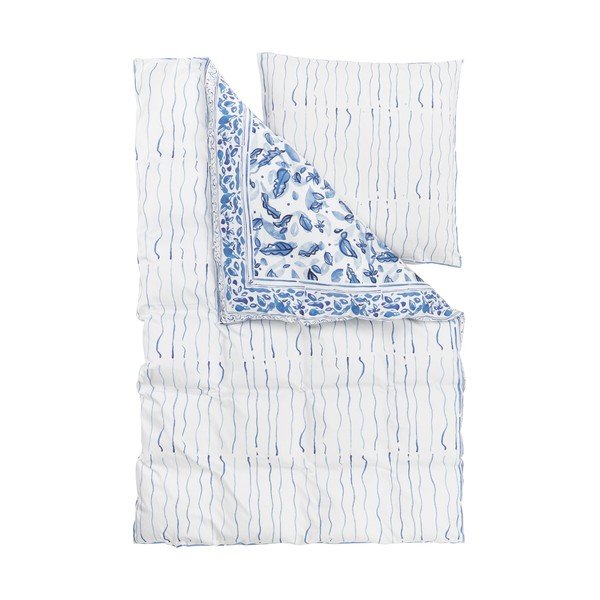 Biancheria da letto singola in cotone sateen bianco e blu , 135 x 200 cm Ryle - Westwing Collection