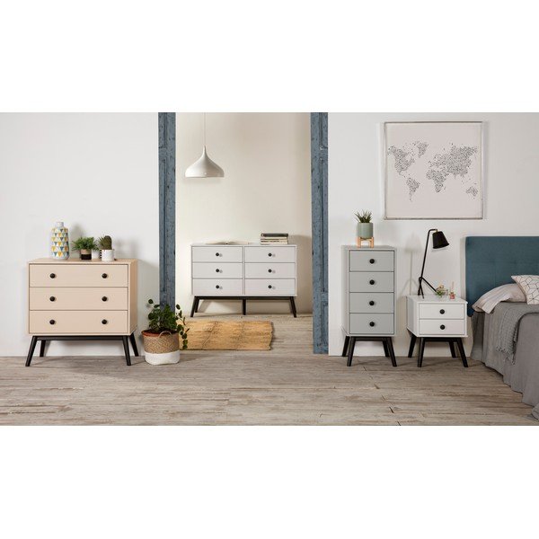 Comodino bianco con cassetti Clem - Marckeric-image-1