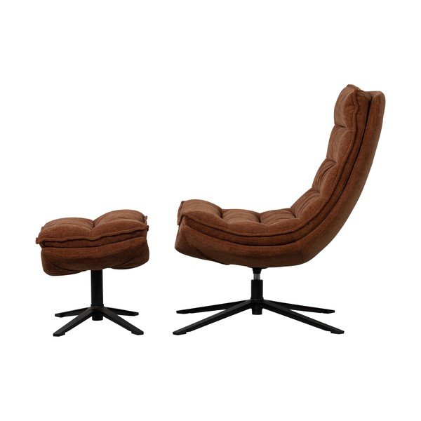 Poltrona con poggiapiedi marrone girevole con rivestimento in ciniglia Kube – WOOOD-image-2