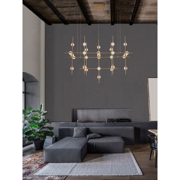 Lampadario LED dorato in metallo con paralume in vetro acrilico con intensità regolabile Atomo – Nova Luce-image-1