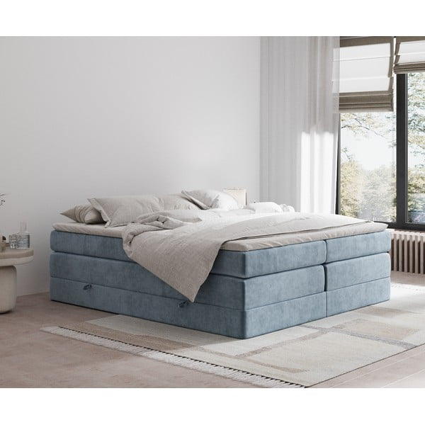 Letto boxspring blu con contenitore/senza testiera 140x200 cm Juniper – Maison de Rêve-image-1