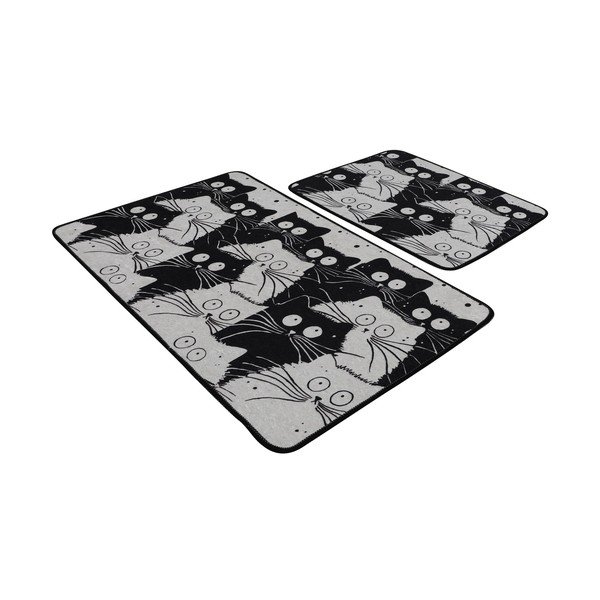 Set di tappetini per il bagno neri/grigi 2 pz 60x100 cm White Cats – Foutastic-image-2