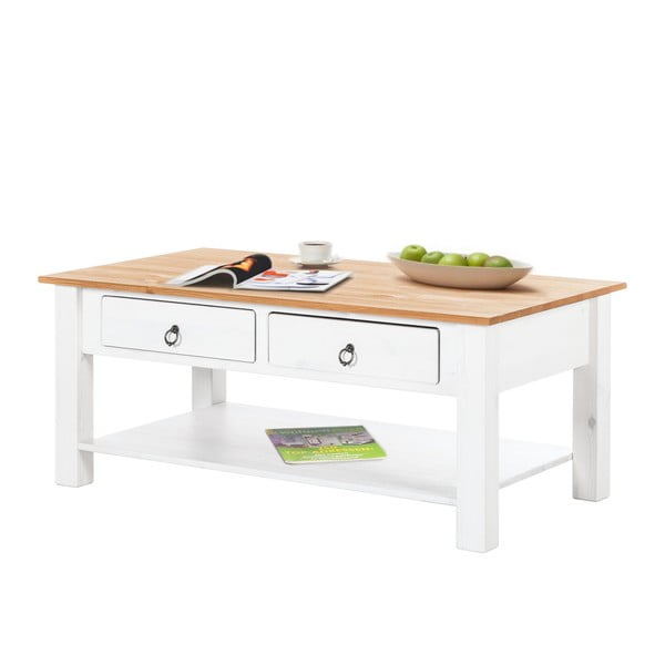 Tavolino in pino bianco con piano in Inda naturale Inga - Støraa-image-1