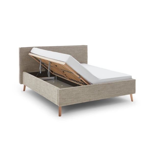 Letto matrimoniale imbottito beige con contenitore con rete inclusa 180x200 cm Riva – Meise Möbel-image-4