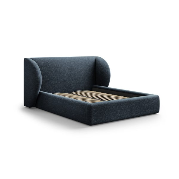 Letto matrimoniale imbottito in blu scuro con contenitore con rete inclusa 160x200 cm Miley – Micadoni 