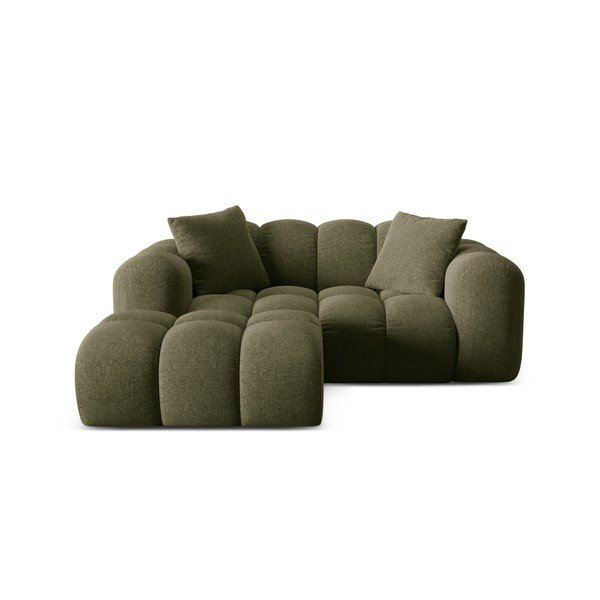 Divano angolare verde (con penisola a sinistra/con chaise lounge) con rivestimento in ciniglia Treno – Cosmopolitan Design