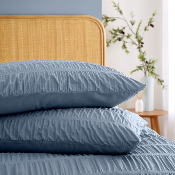 Lenzuola in crêpe blu per letto matrimoniale 200x200 cm Seersucker - Catherine Lansfield-image-3