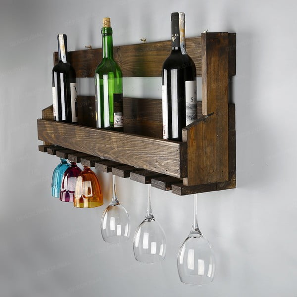 Portabottiglie e portabicchieri fatti a mano in legno massiccio Catalin Faina, 90 x 30 x 12 cm - Evila Originals-image-1