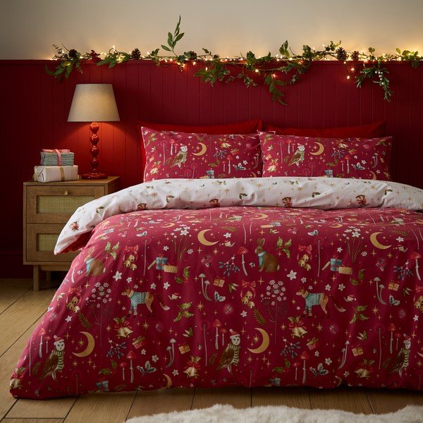 Set copripiumino e federa rosso per letto singolo 135x200 cm Christmas Enchanted Twilight – Catherine Lansfield-image-2