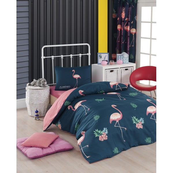 Set copripiumino e federa da bambini blu scuro/rosa per letto singolo 140x200 cm Big Filamin – Mijolnir-image-1