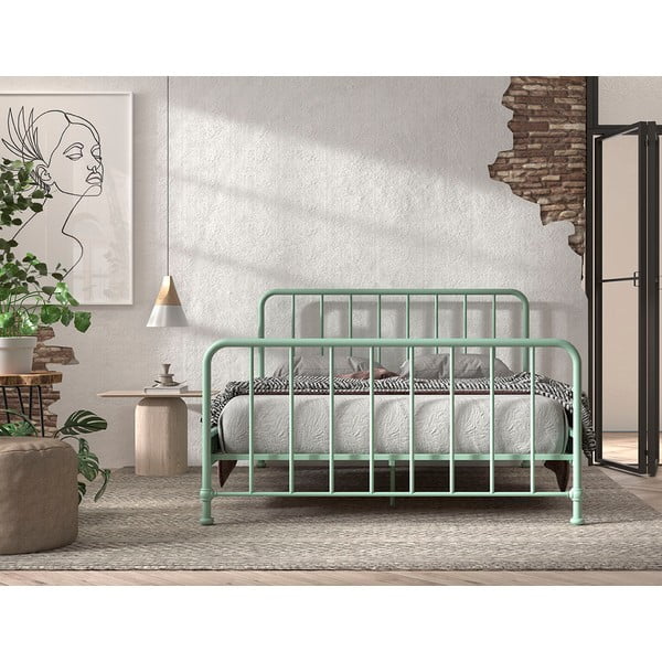 Letto singolo verde in metallo verde con rete 160x200 cm BRONXX - Vipack-image-3