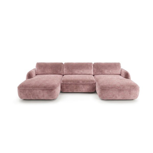 Divano angolare rosa allungabile/con contenitore (a U) con rivestimento in velluto Celeste – Bobochic Paris