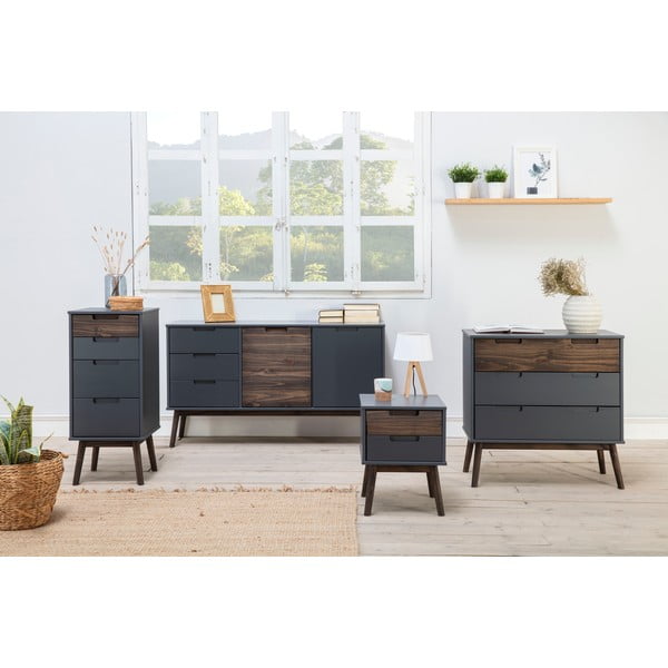 Cassettiera bassa in pino antracite/marrone scuro 140x80 cm Nussa - Marckeric-image-1