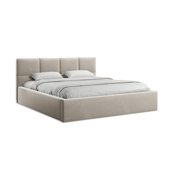 Letto matrimoniale imbottito grigio tortora in velluto con contenitore con rete inclusa 140x200 cm Hiko – Makamii-image-4