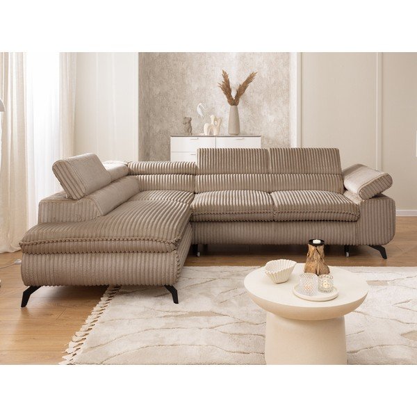 Divano angolare marrone (con penisola a sinistra/a L) con rivestimento in velluto a coste Marbeya  – Ropez-image-4