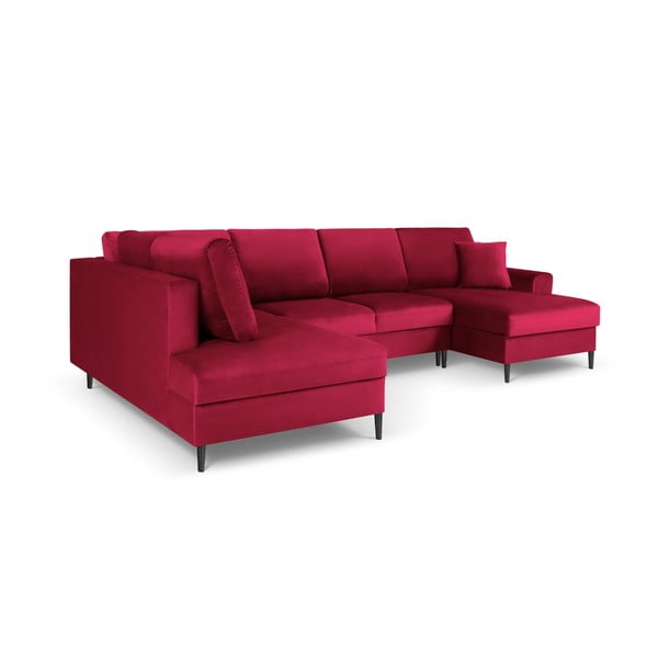 Divano angolare rosso allungabile e con contenitore (con penisola a sinistra/a U) con rivestimento in velluto Kyoto – Cosmopolitan Design-image-3