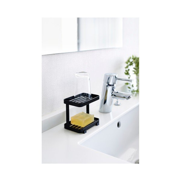 Portasapone a castello nero con vano portaoggetti Tower - YAMAZAKI-image-2