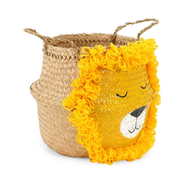 Cesto portagiochi da bambini in seagrass di colore giallo-naturale ø 30x28 cm Lion - Compactor-image-3