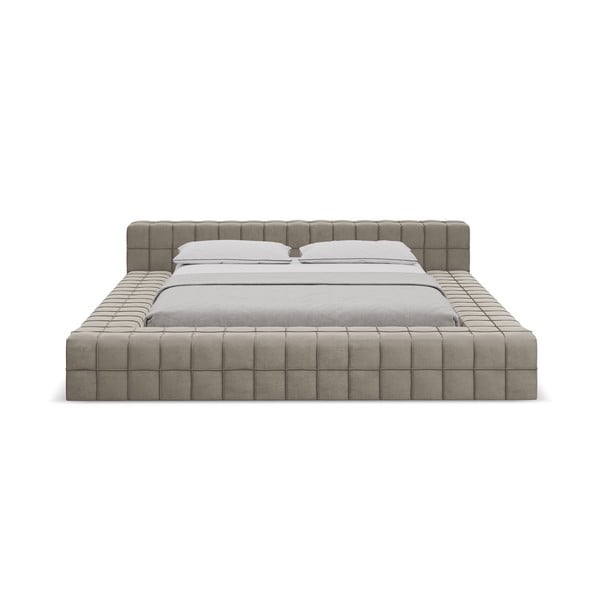 Letto matrimoniale imbottito tortora con griglia 140x200 cm Akela - Makamii-image-2