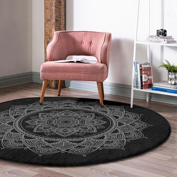 Tappeto rotondo nero lavabile adatto a robot aspirapolvere ø 100 cm Comfort - Mila Home-image-3