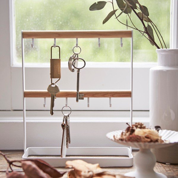 Portachiavi da tavolo bianco con dettaglio in faggio Tosca - YAMAZAKI-image-1