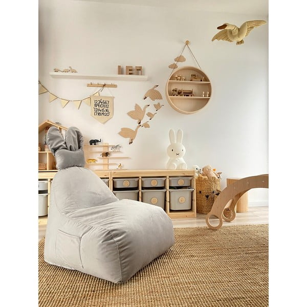 Pouf a sacco per bambini grigio chiaro Funny Bunny – The Brooklyn Kids-image-1