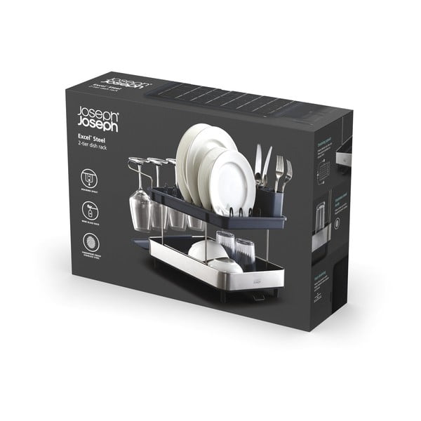 Vassoio di raccolta grigio a due livelli in acciaio inox Excel - Joseph Joseph-image-4