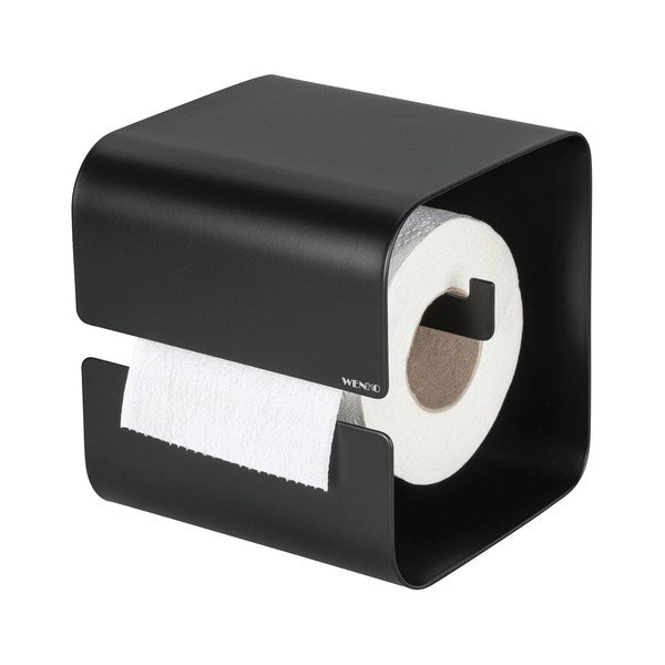 Porta carta igienica senza foratura nero in acciaio con aggancio Turbo-loc Lizan – Wenko