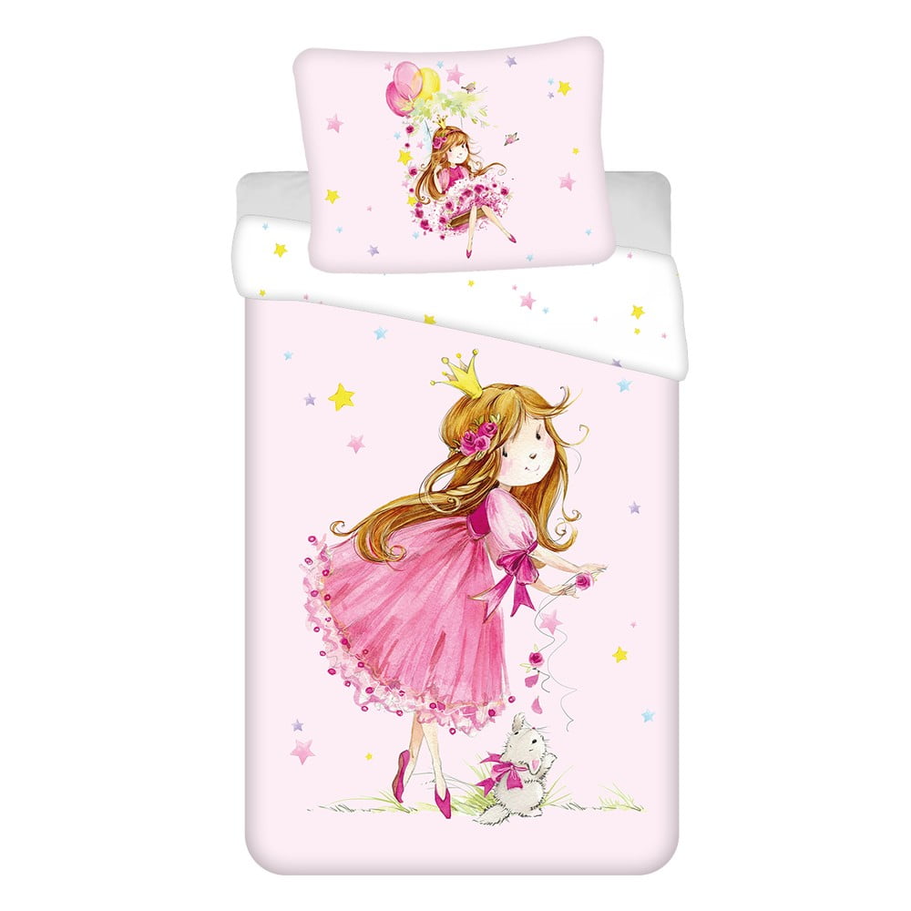 Set copripiumino e federa da bambini rosa in cotone per letto singolo 140x200 cm Fairy – Jerry Fabrics | Biancheria da letto per bambini