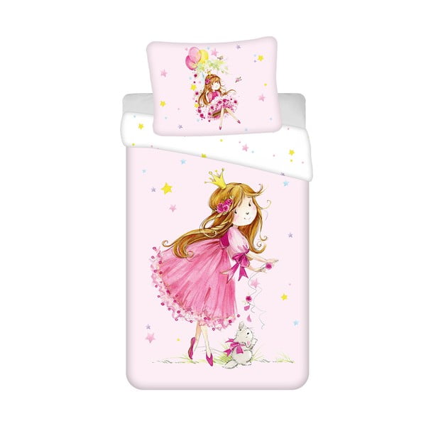 Set copripiumino e federa da bambini rosa in cotone per letto singolo 140x200 cm Fairy – Jerry Fabrics
