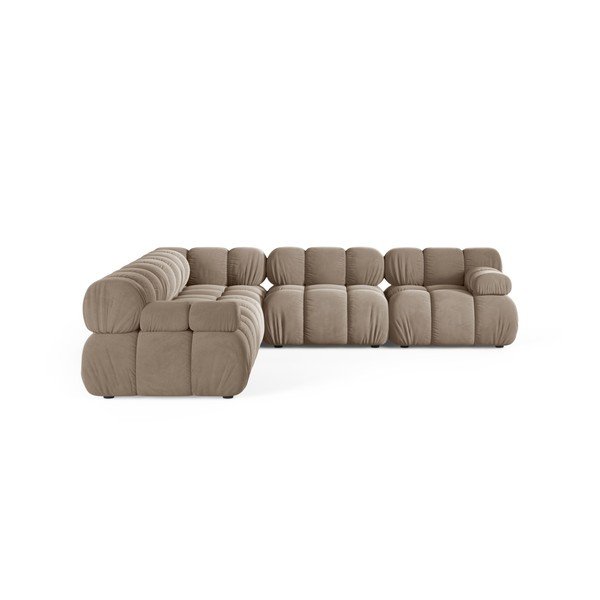 Divano angolare componibile beige con rivestimento in velluto – Micadoni -image-2