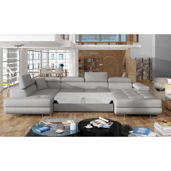 Divano angolare grigio chiaro allungabile/con contenitore (con penisola a sinistra/a U) Rodrigo – ELTAP-image-2